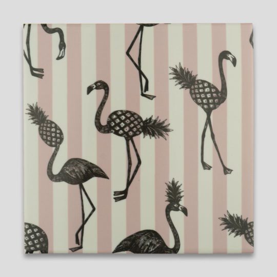 Pink Flamingo Stripes Printed Tile