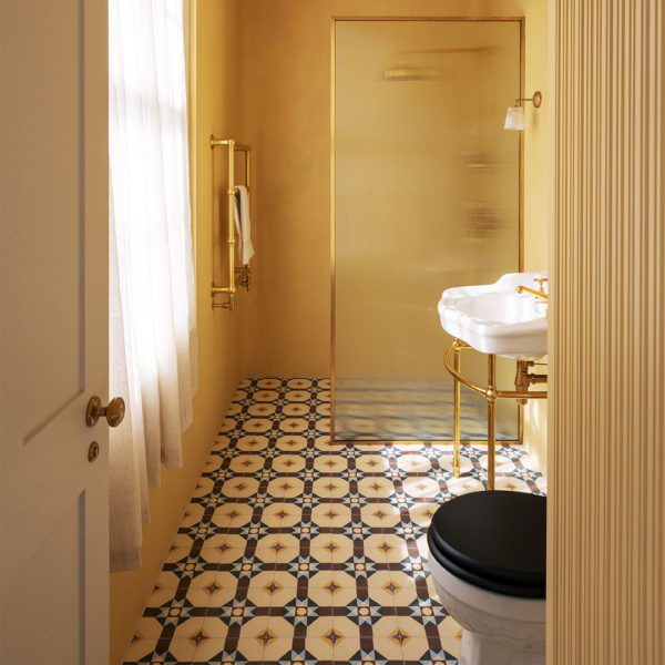 petra encaustic cement tiles bathroom floor yellow bathroom