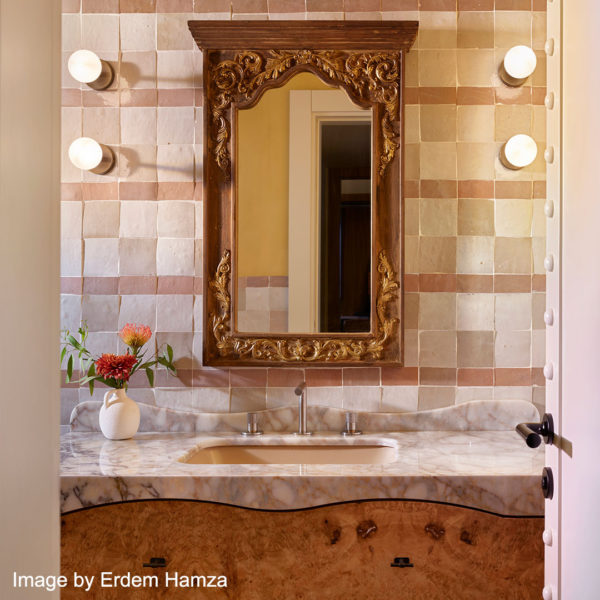 desert rose zellige bathroom tiled wall