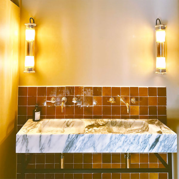 Moroccan amber zellige tiles bathroom installation