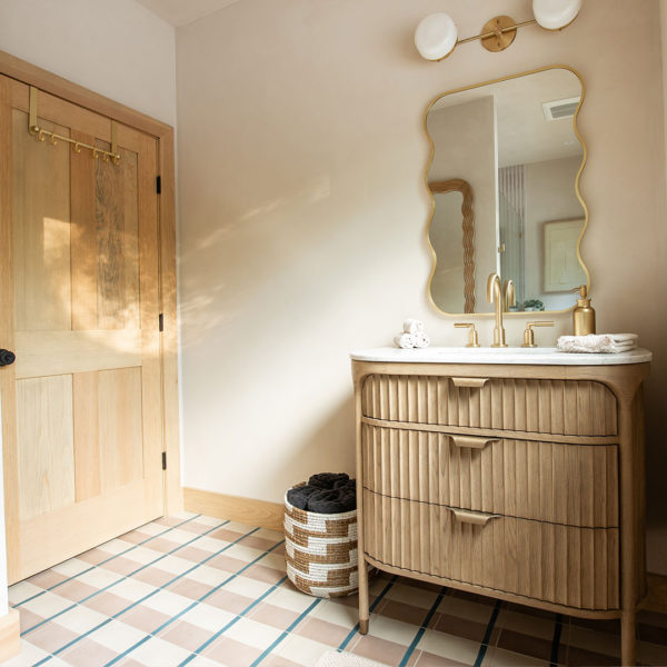 bathroom with patterned cement floor tiles neutral