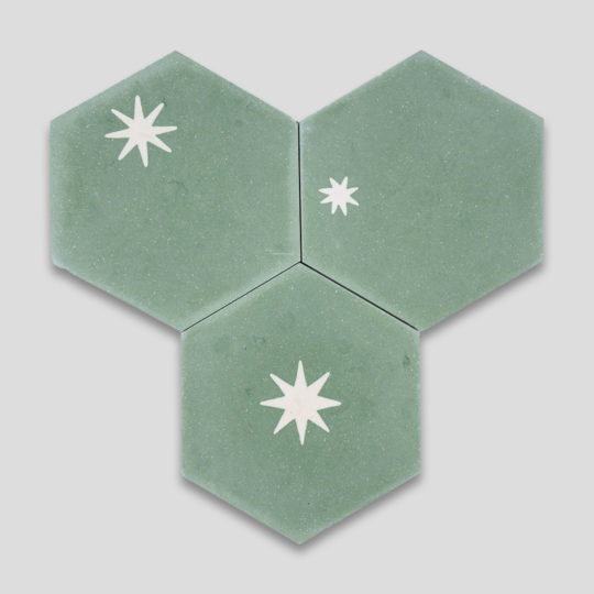 Starry Night Light Green Hexagon Encaustic Cement Tile
