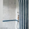 Blue Marine Zellige and White Zellige Tiles Studio Far West Shower Cubicle Bathroom Close Up