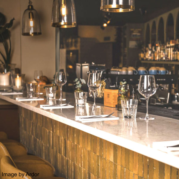 camel bejmat tiles on a restaurant bar ardor