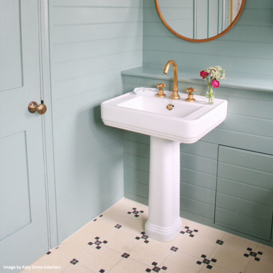 Minimalist encaustic cement tiles bathroom floor