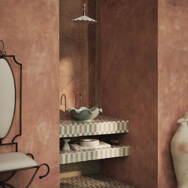 Marrakesh Stripes in Pistachio zellige tiles tiled vanity